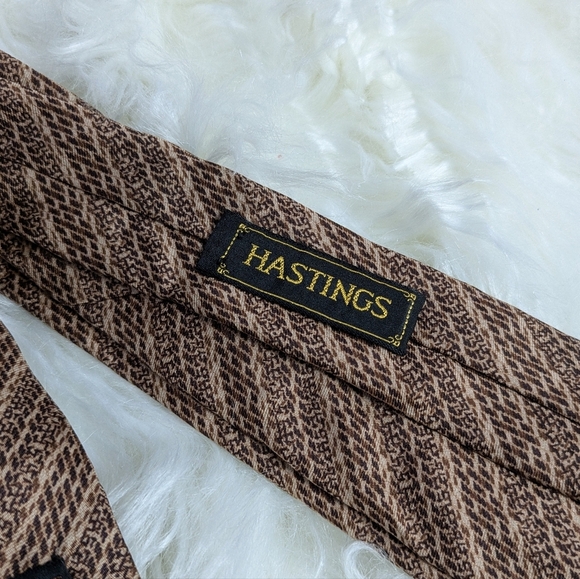 Vintage YSL Yves Saint Laurent All Silk Geometric Striped Brown Neck‎ Tie - Picture 6 of 6